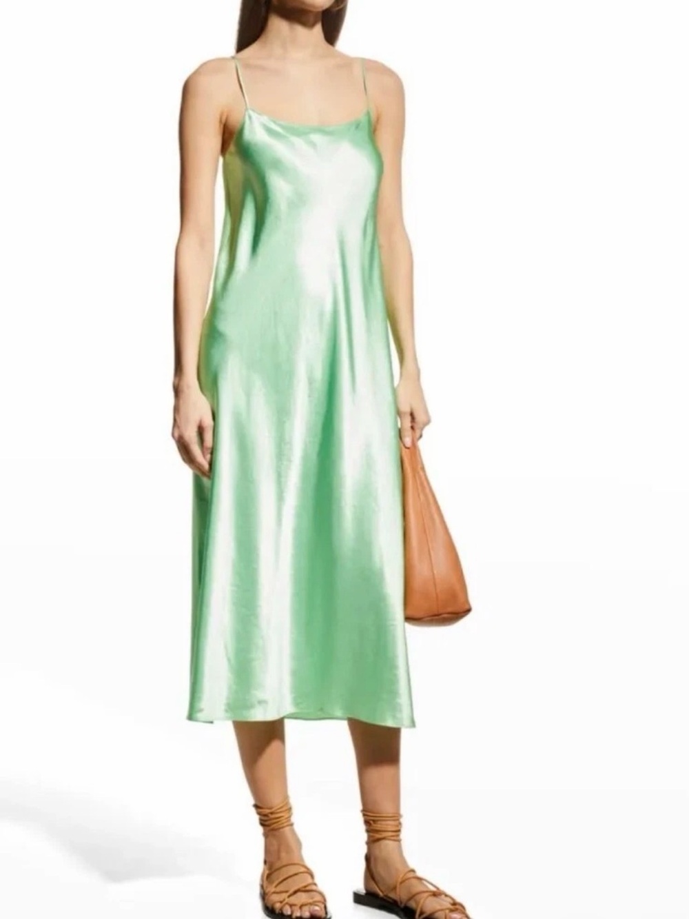 NWOT Vince Woman’s Quiet Luxury Lime Green Satin Slip Midi Dress Size XL